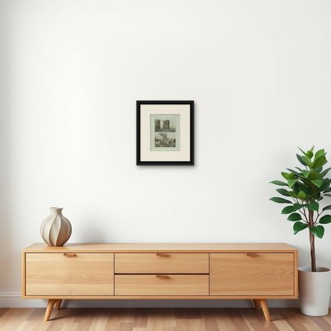 Original Antique Print of Iceland Geyser, Hekla and Orkney Bird Catchers, 1802, shown framed on a wall