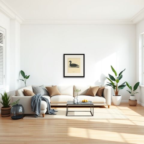 Serenity on the Waves: The Black Scoter Bird Print by Magnus von Wright, 1929, shown framed in a room