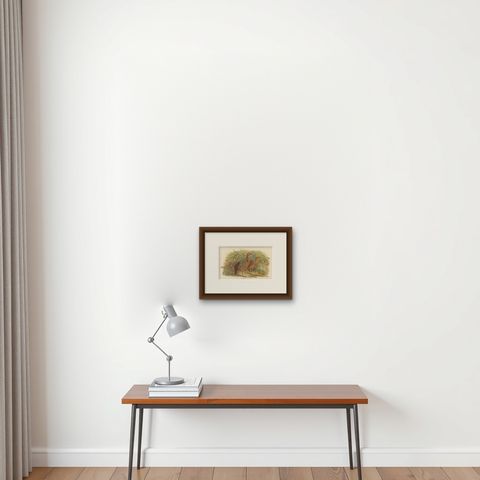 Antique Bird Print of the Ferruginous Wood Partridge by Hume & Marshall, 1879, shown framed on a wall