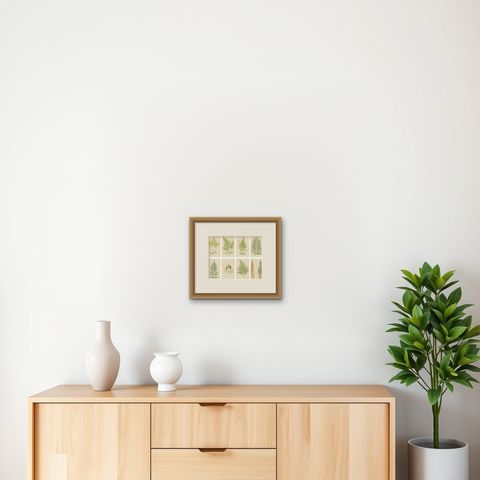 Antique Victorian Fern Botanical Prints Set, Polypodium Studies Wall Art 1856, shown framed on a wall