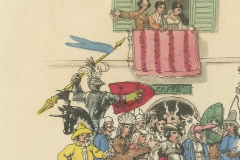 Roman Carnival Horse Race & Festive Corso - 1820 Etching, close-up 5