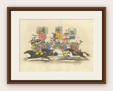 Roman Carnival Horse Race & Festive Corso - 1820 Etching, shown framed