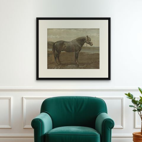 Antique Print of the Russian Horse by O. Eerelman, 1898, shown framed on a wall