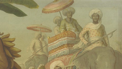 Large Antique Chromolithograph, India Tiger Hunt Scene, Leutemann, ca. 1890, close-up 2