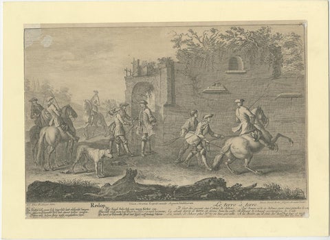 Antique Horse Print of a Redopp/Terre à Terre Training by Ridinger, 1722, view 4