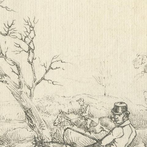 Original Antique Print of Fox Hunting in England, 1817, close-up 1