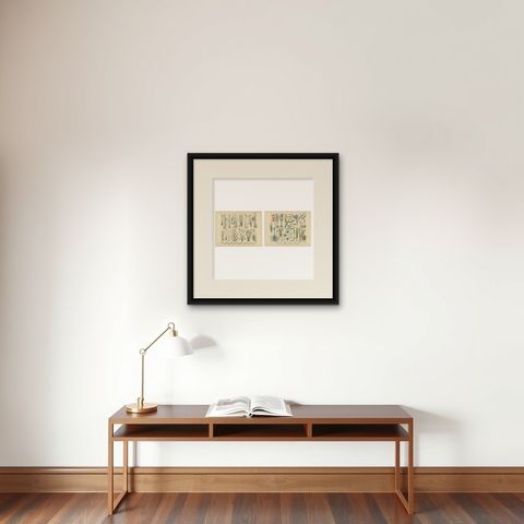 Antique German Botanical Atlas Plates, Grasses & Exotic Plants, 1885, shown framed on a wall
