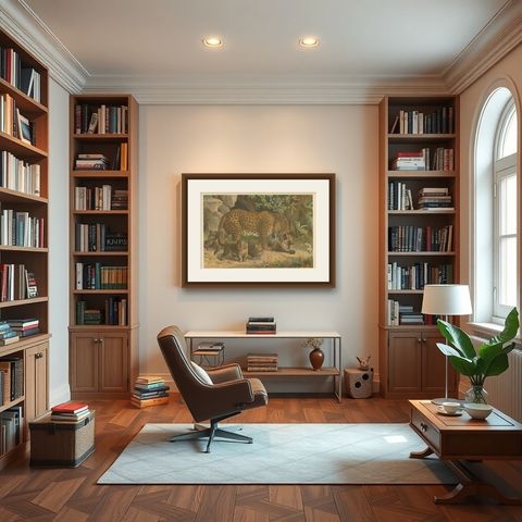 Leopards, Antique Big Cat Print, Victorian Natural History, 1894, shown framed in a room
