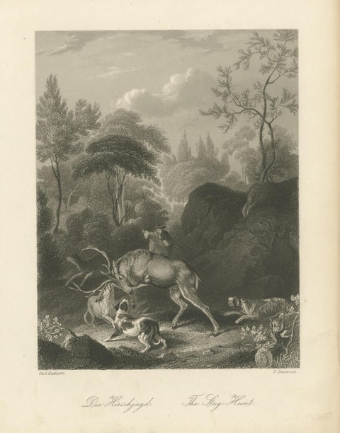 Original Antique Print of Deer Hunting, view 3