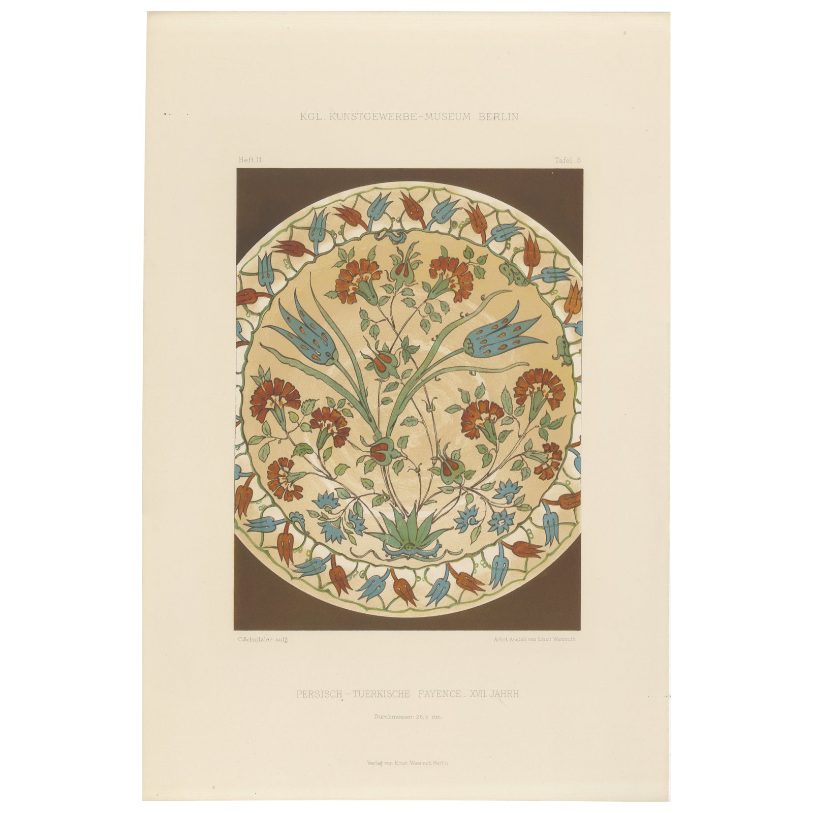Persian-Turkish Faience Plate with Tulip and Carnation Design, J.Lessing, 1890