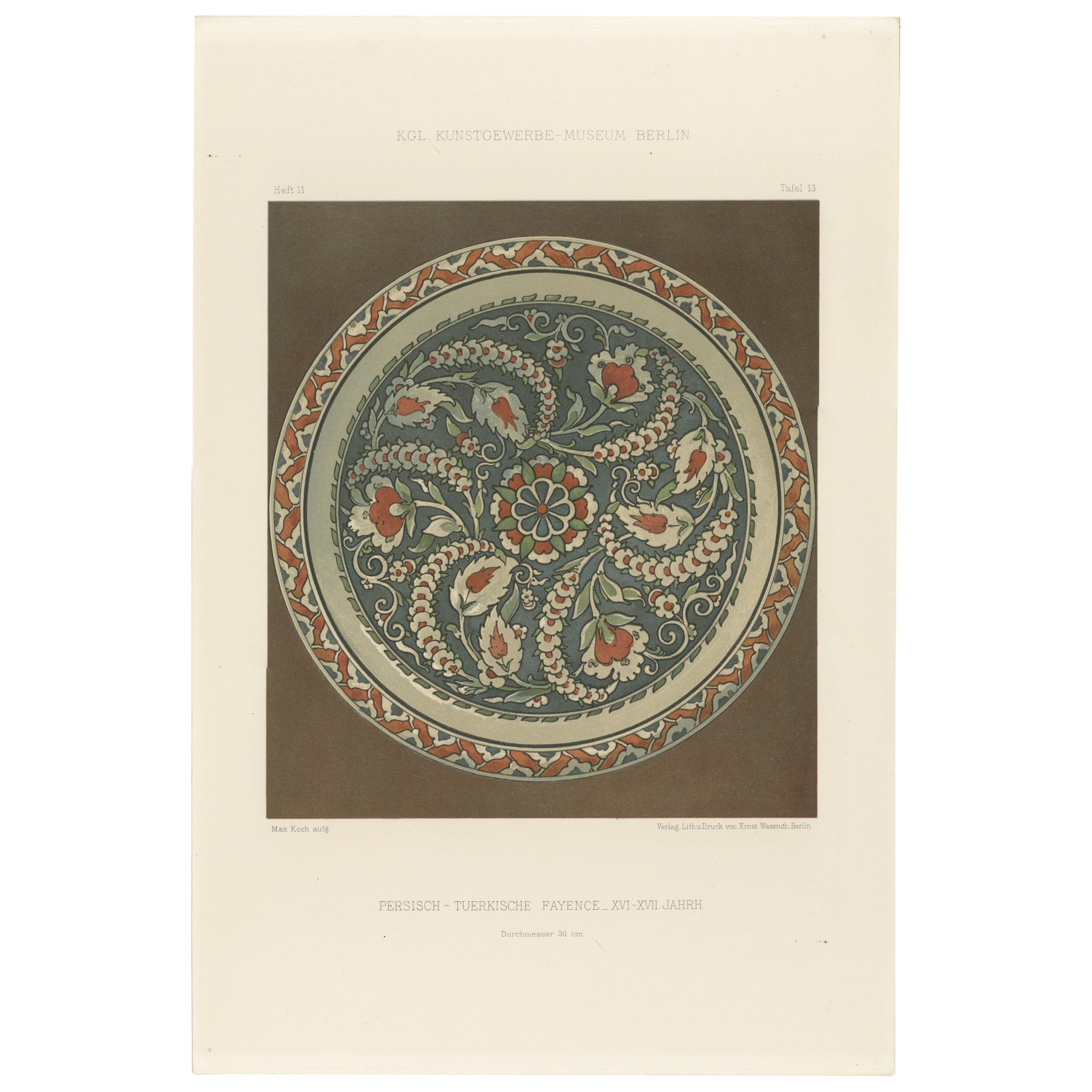 Persian-Turkish Faience Plate with Spiraling Floral Design, Julius Lessing 1890