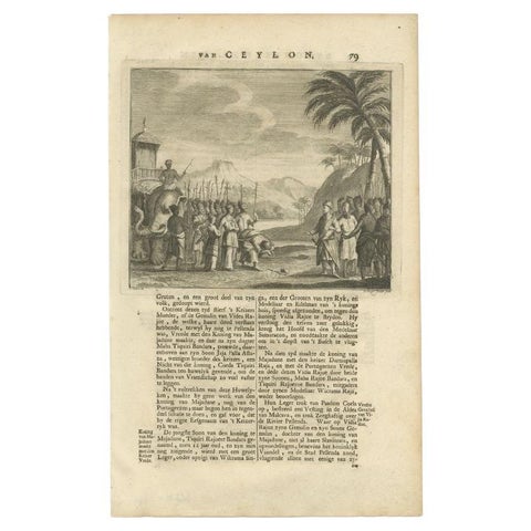 Antique Print of Figures and an Elephant on Ceylon, 1726, view 2