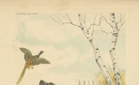 Vintage Lithograph “Setter and Pheasant” by Paul Wood, New York, 1930s, close-up 1