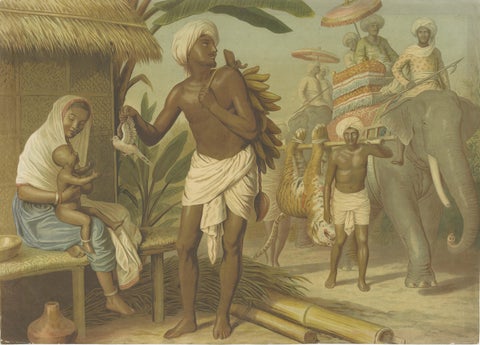 Large Antique Chromolithograph, India Tiger Hunt Scene, Leutemann, ca. 1890, view 2