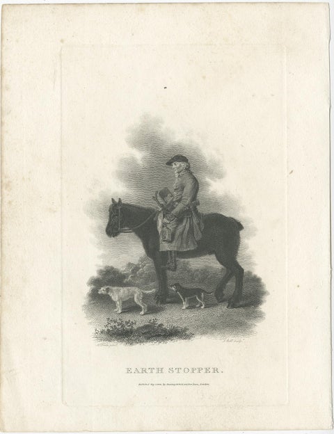 Old Print of an Earth Stopper, Who Stops Up Fox Holes Prior to a Hunt, 1801, view 2