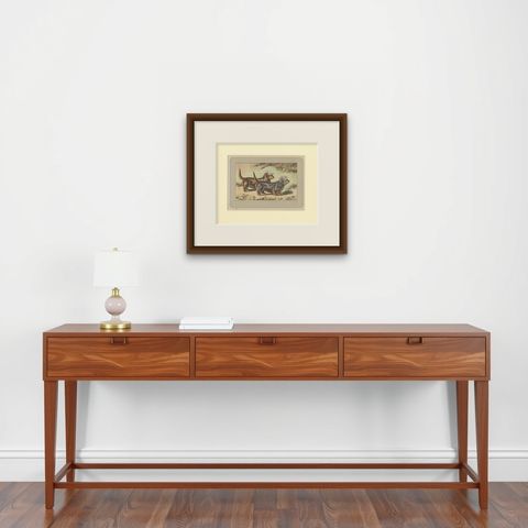 Antique Dog Print of the Dandie Dinmont Terrier, 1907, shown framed on a wall