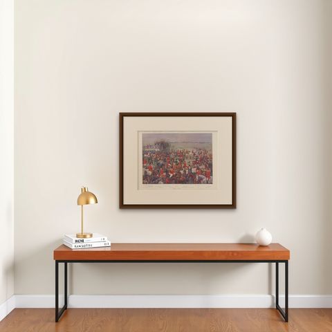 Vanity Fair Fox Hunting Chromolithograph, Quorn Hunt at Kirby Gate, 1901, shown framed on a wall