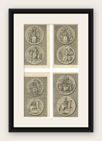 Set of 4 Antique Print of Great Seals by Rapin de Thoyras, circa 1780, shown framed