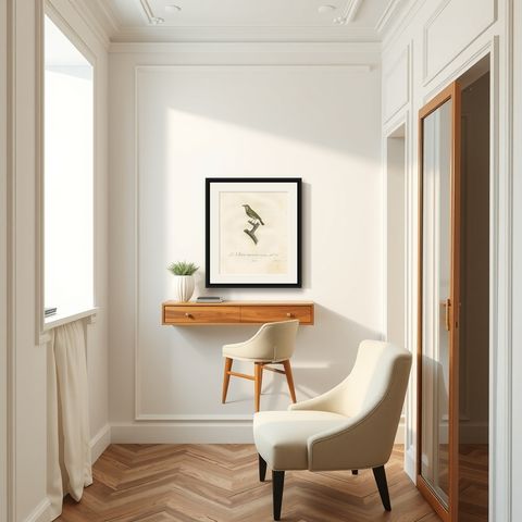 Large Antique Vireo Bird Illustration - 1807 Vieillot Handcolored Print, shown framed in a room