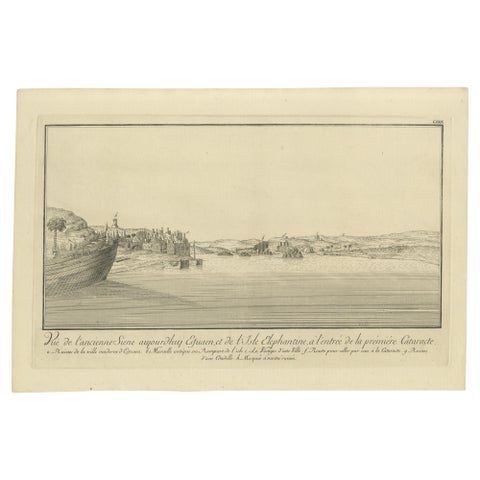 Ancient Syene (Aswan) and Elephantine Island, Egypt Engraving, c.1755