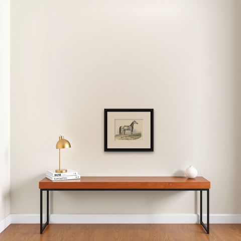 Antique Horse Print of a Barbary Horse, circa 1827, shown framed on a wall