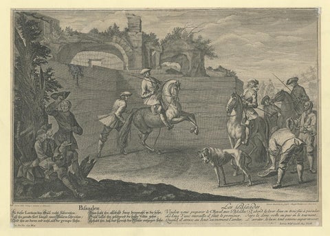 Antique Horse Print of a Passade training by Ridinger, 1722, view 2