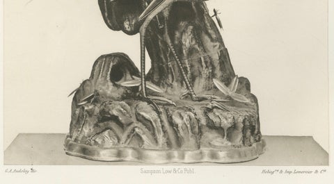 Elegant Cranes on Ornamental Base, Heliographic Japanese Art by Audsley, 1884, close-up 1