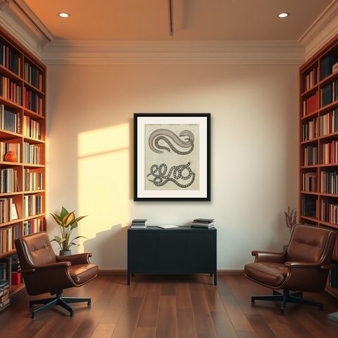 Antique Copperplate Engraving of Serpents and Amphibians, 1805, shown framed in a room