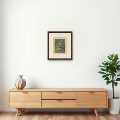 Morning Glories with Butterfly - Giacomelli’s Nature Print, Circa 1891, shown framed on a wall