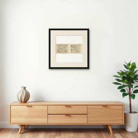 Antique German Botanical Atlas Plates, Tafel 15–16, Bulb Flowers, 1885, shown framed on a wall