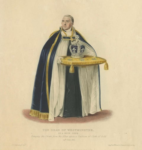 Dean of Westminster Bringing the Crown, Coronation of George IV, 1824 Engraving, close-up 6