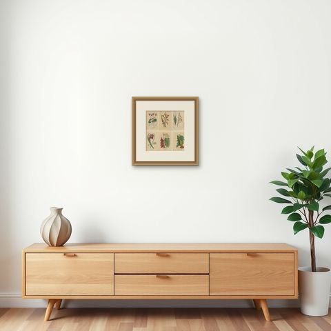 Botanical Rarities: Pristine Hand-Colored Engravings from 1845, shown framed on a wall