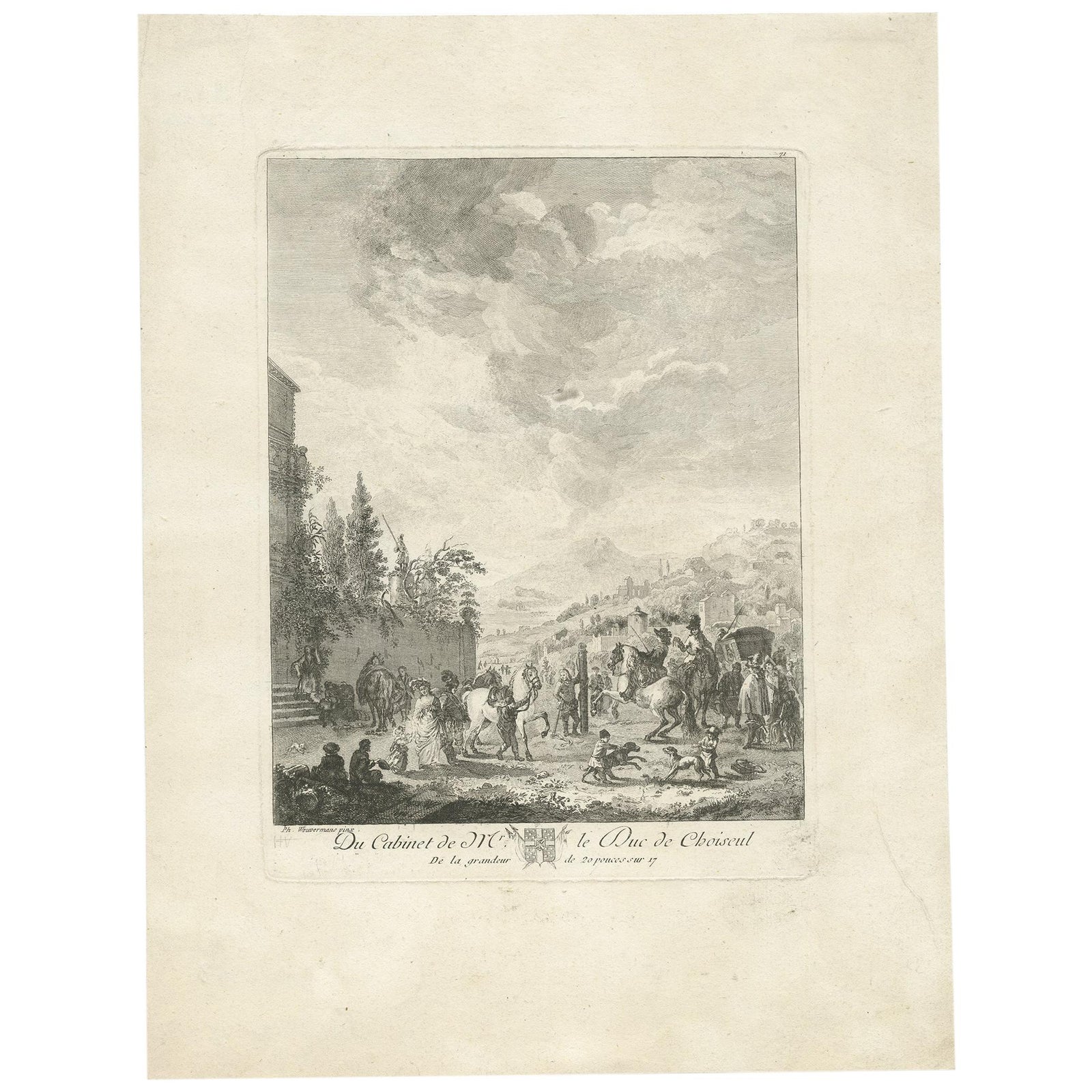 Antique Print of a Horse Fair Made after Wouwerman, 'circa 1780'