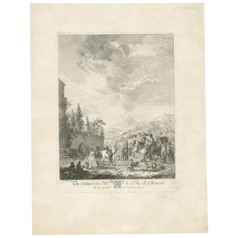Antique Print of a Horse Fair Made after Wouwerman, 'circa 1780'