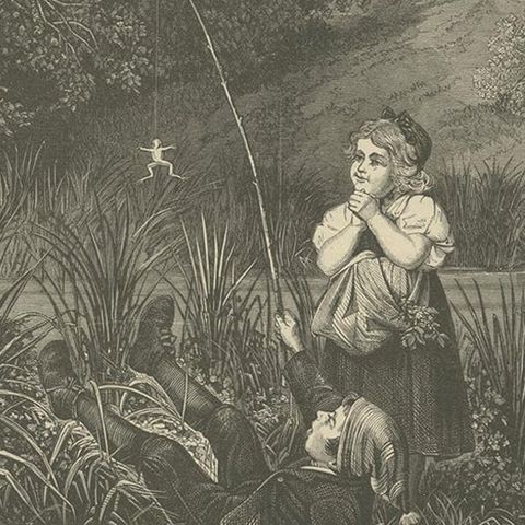 Antique Print of Children Accidentally Catching a Frog 'C.1900', close-up 2