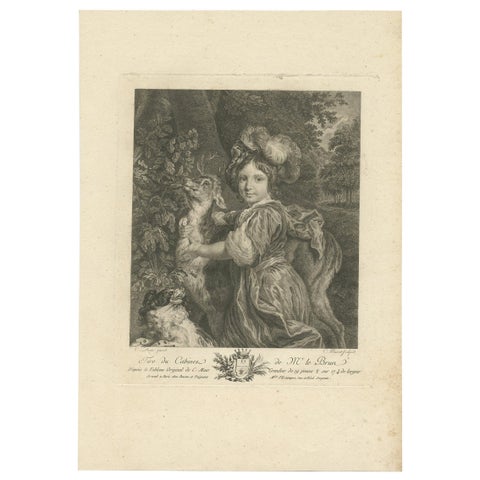 Antique Print of a Child, Deer and a Dog by Le Brun 1792