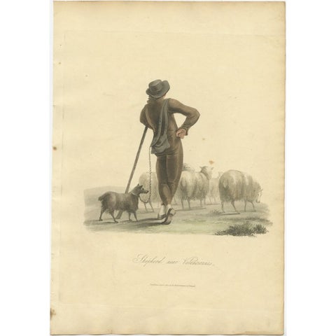 Antique Print of a Shepherd Boy with Sheep Near Valenciennes, 1817, view 2