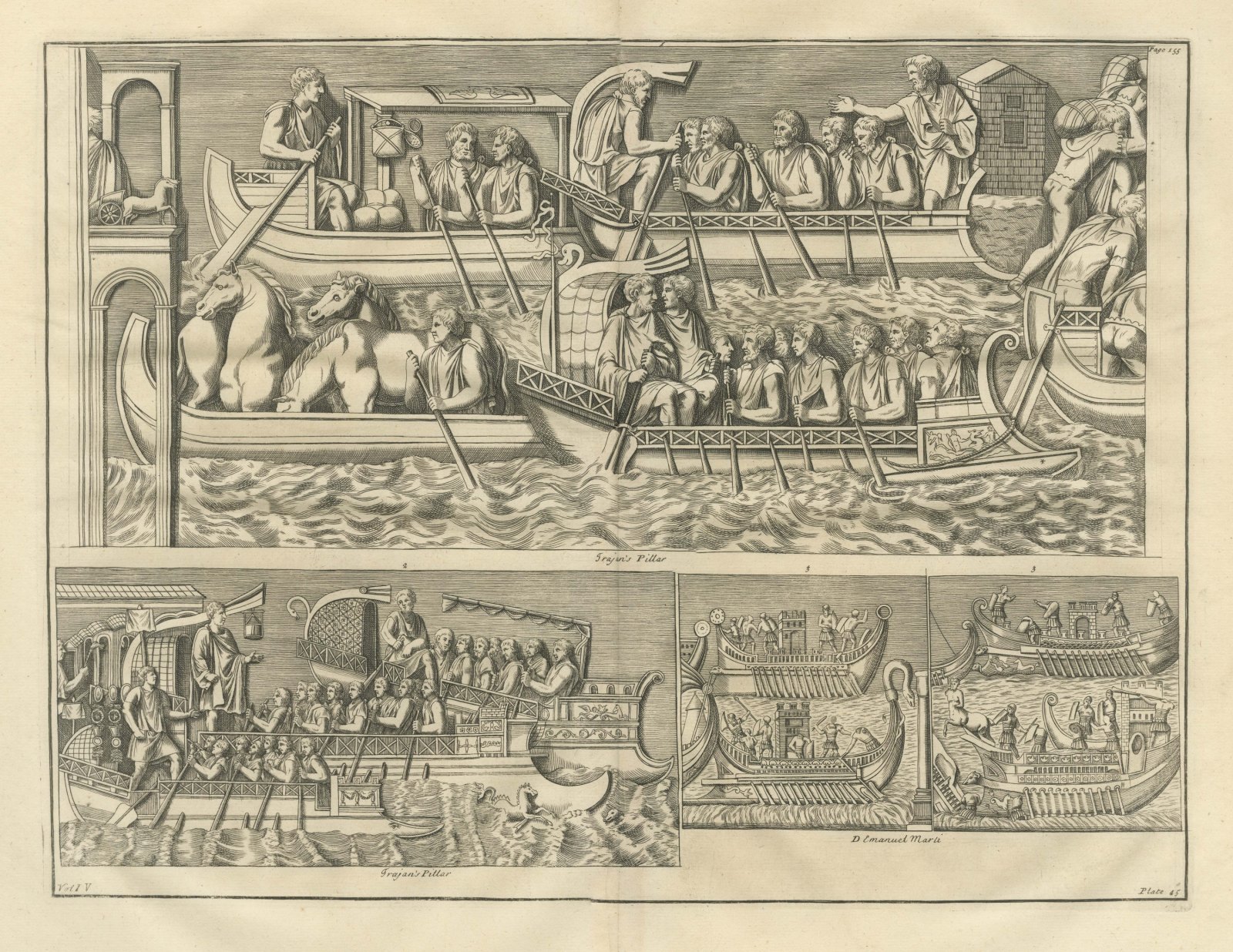 Oared Galleys and Horse Transports from Trajan's Column, 1722