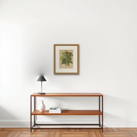 Antique Flower Print of the Acer Palmatum, 1879, shown framed on a wall
