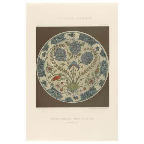 Persian-Turkish Faience Plate with Tulip and Artichoke Motif, J.Lessing, 1890