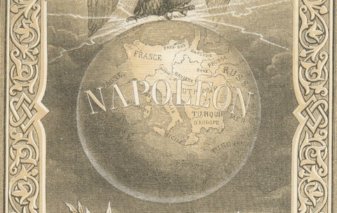 Napoleon Bonaparte, Imperial Eagle and World Allegory, French Engraving, 1843, close-up 3