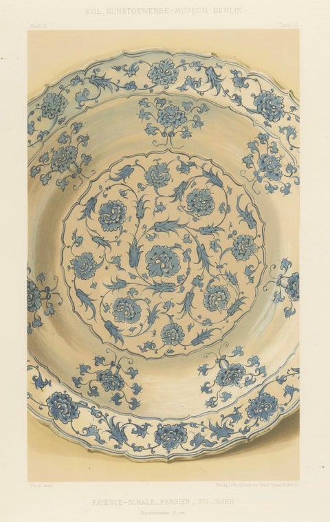 Persian Faience Dish with Blue Floral Ornamentation, J.Lessing, Berlin 1890, close-up 5