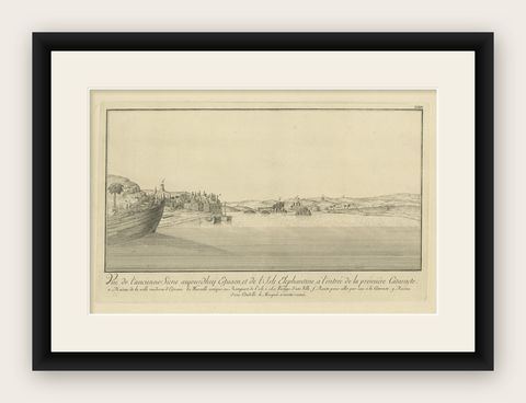 Ancient Syene (Aswan) and Elephantine Island, Egypt Engraving, c.1755, shown framed