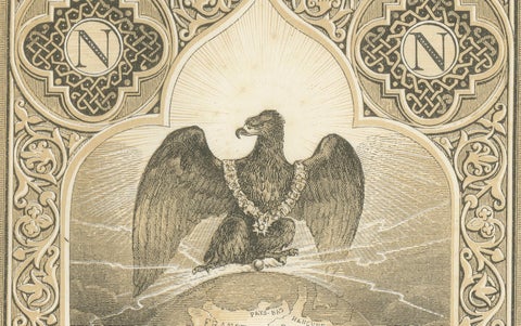 Napoleon Bonaparte, Imperial Eagle and World Allegory, French Engraving, 1843, close-up 2