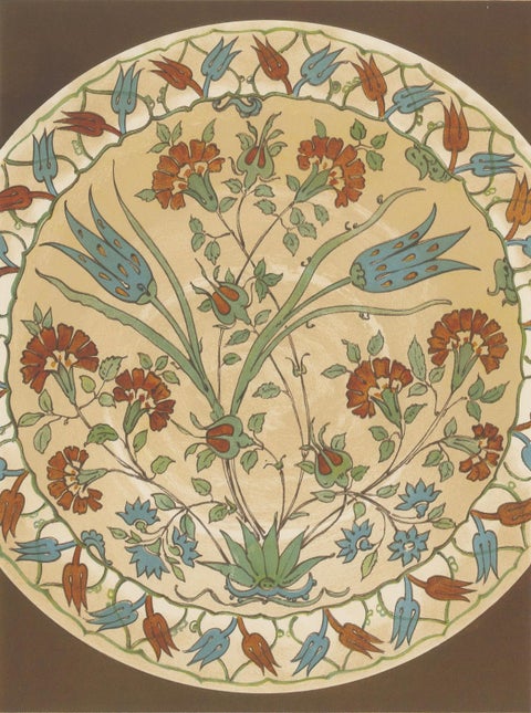 Persian-Turkish Faience Plate with Tulip and Carnation Design, J.Lessing, 1890, close-up 4