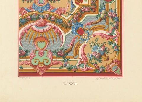 18th Century French Ceiling Design, Rococo Floral and Architectural Ornament, close-up 1
