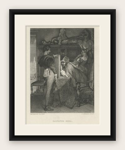 Old Steel Engraving of Salvator Rosa, an Italian Baroque Painter and Poet, c1890, shown framed