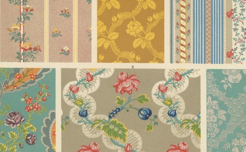 18th Century French Textile Patterns, Floral and Striped Rococo Fabrics, 1869, close-up 3