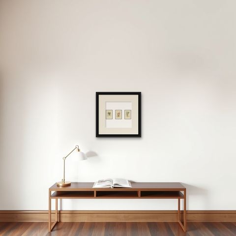 Antique Orchid & Bromeliad Chromolithographs 1897, Karatas, Aechmea, Billbergia, shown framed on a wall