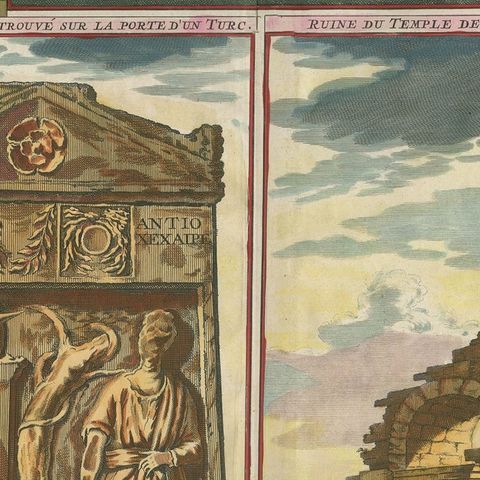 Antique Print showing Monuments in Ephesus, present-day Izmir province, Turkey, close-up 2